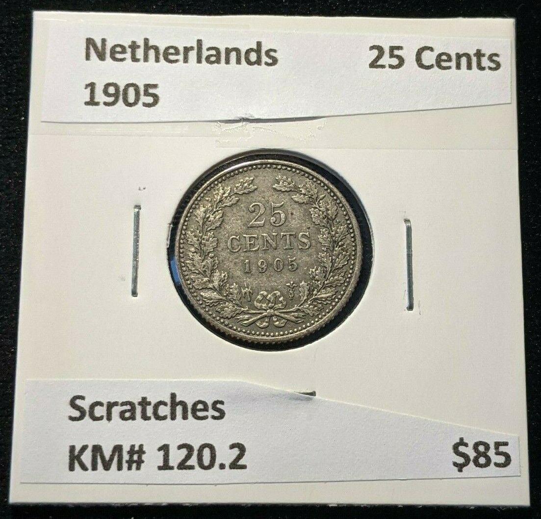 Netherlands 1905 25 Cents KM# 120.2 Scratches #082      4B