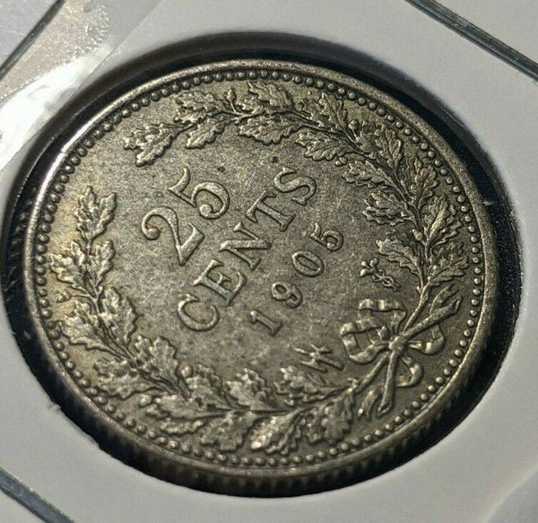 Netherlands 1905 25 Cents KM# 120.2 Scratches #082      4B
