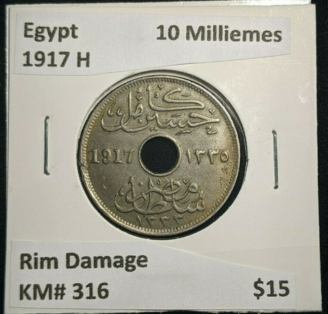 Egypt 1917 H 10 Milliemes KM# 316 Rim Damage #020      4A