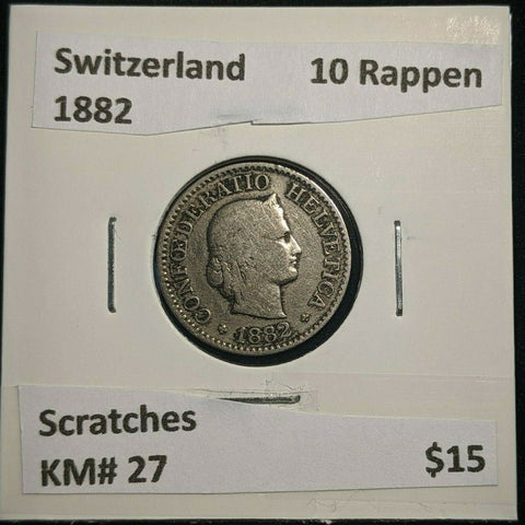 Switzerland 1882 10 Rappen KM# 27 Scratches #083   6B