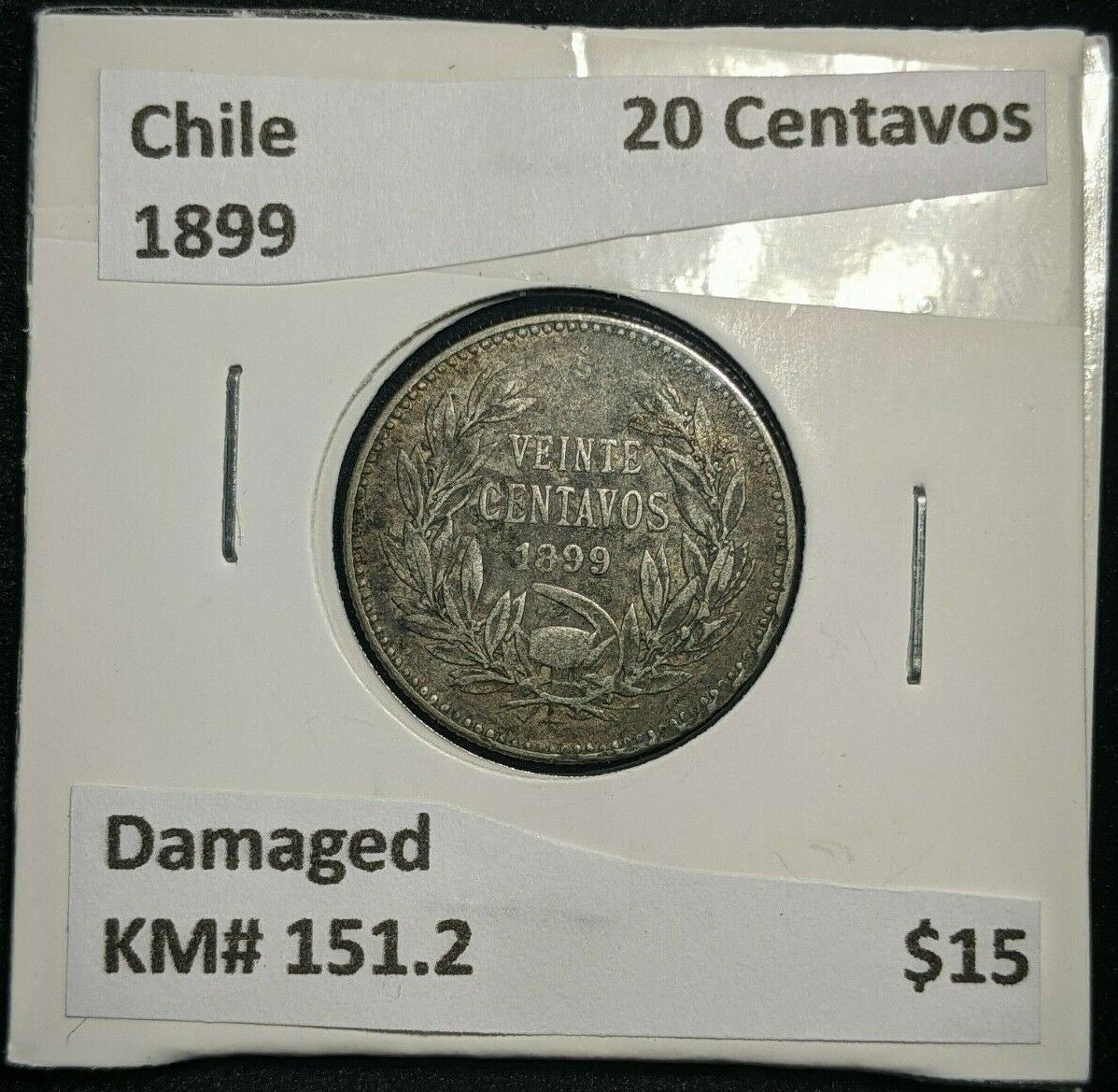 Chile 1899 20 Centavos KM# 151.2 Damaged #096