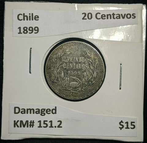 Chile 1899 20 Centavos KM# 151.2 Damaged #096