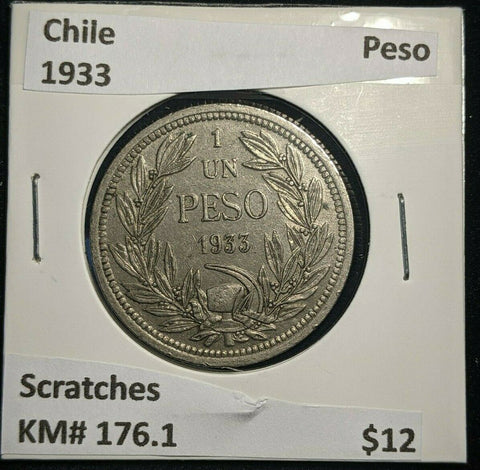 Chile 1933 Peso KM# 176.1 Scratches #830