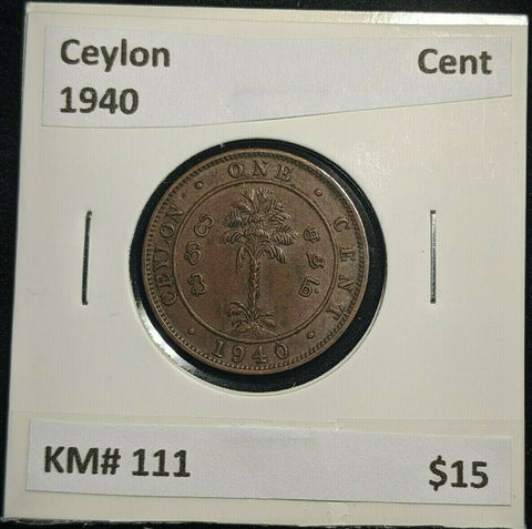 Ceylon 1940 Cent KM# 111 #1707