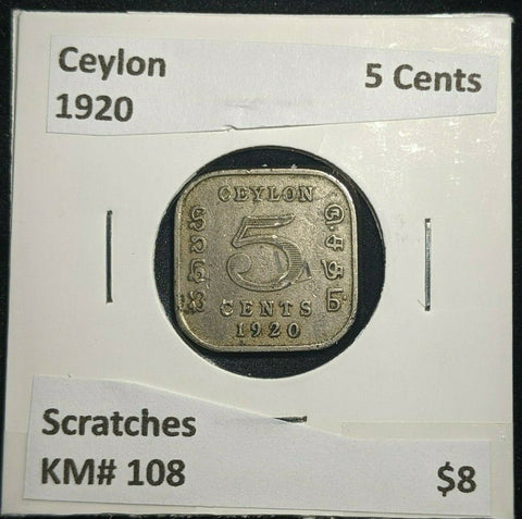 Ceylon 1920 5 Cents KM# 108 Scratches #1478
