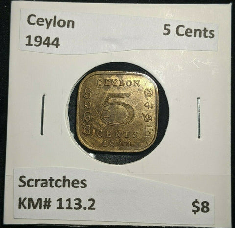 Ceylon 1944 5 Cents KM# 113.2 Scratches #1578