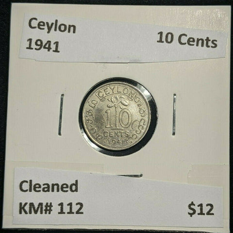 Ceylon 1941 10 Cents KM# 112 Cleaned #1509