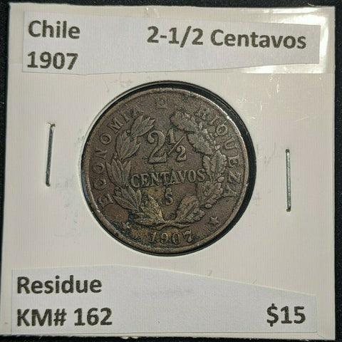 Chile 1907 2-1/2 Centavos KM# 162 Residue #885