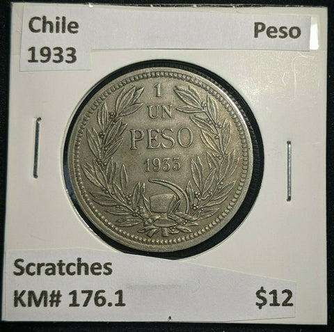 Chile 1933 Peso KM# 176.1 Scratches #989