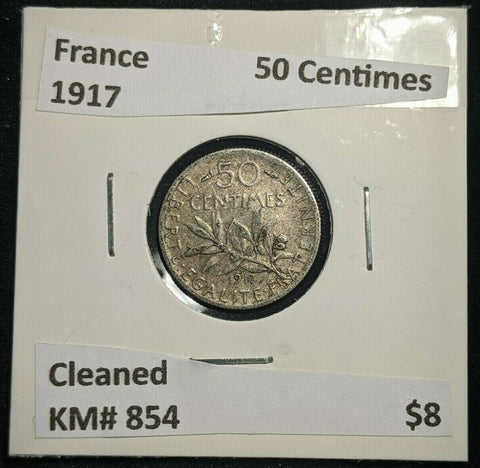 France 1917 50 Centimes KM# 854 Cleaned #049
