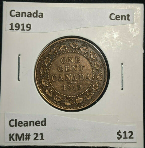 Canada 1919 Cent KM# 21 Cleaned #1009