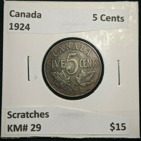 Canada 1924 5 Cents KM# 29 Scratches #1639    9A