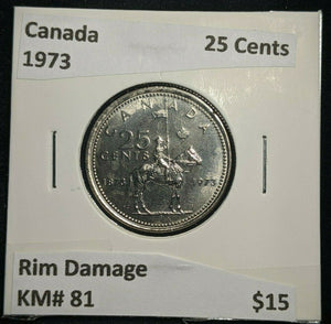 Canada 1973 25 Cents KM# 81 Rim Damage #1585
