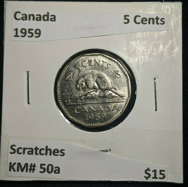 Canada 1959 5 Cents KM# 50a Scratches #1453    9A