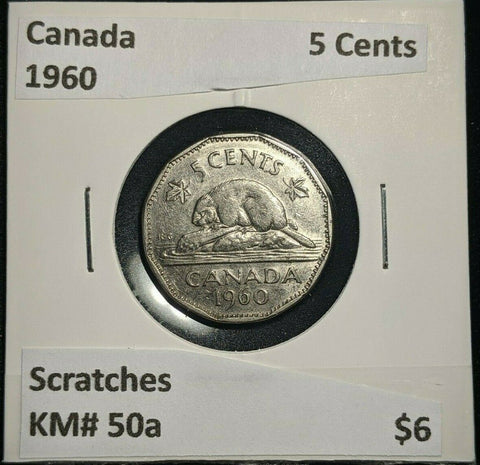 Canada 1960 5 Cents KM# 50a Scratches #716   9A