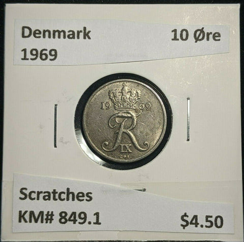 Denmark 1969 10 Ore KM# 849.1 Scratches #0147
