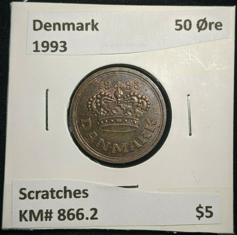 Denmark 1993 50 Ore KM# 866.2 Scratches #1573