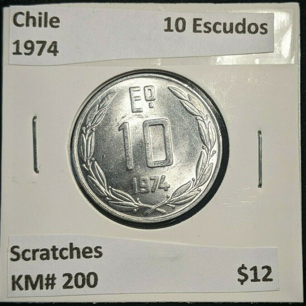 Chile 1974 10 Escudos KM# 200 Scratches #094