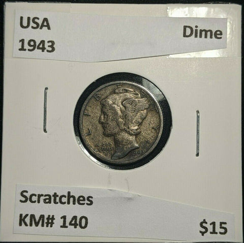 USA 1943 Dime KM# 140 Scratches #513