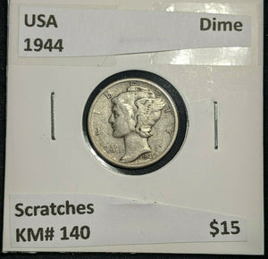 USA 1944 Dime KM# 140 Scratches #554