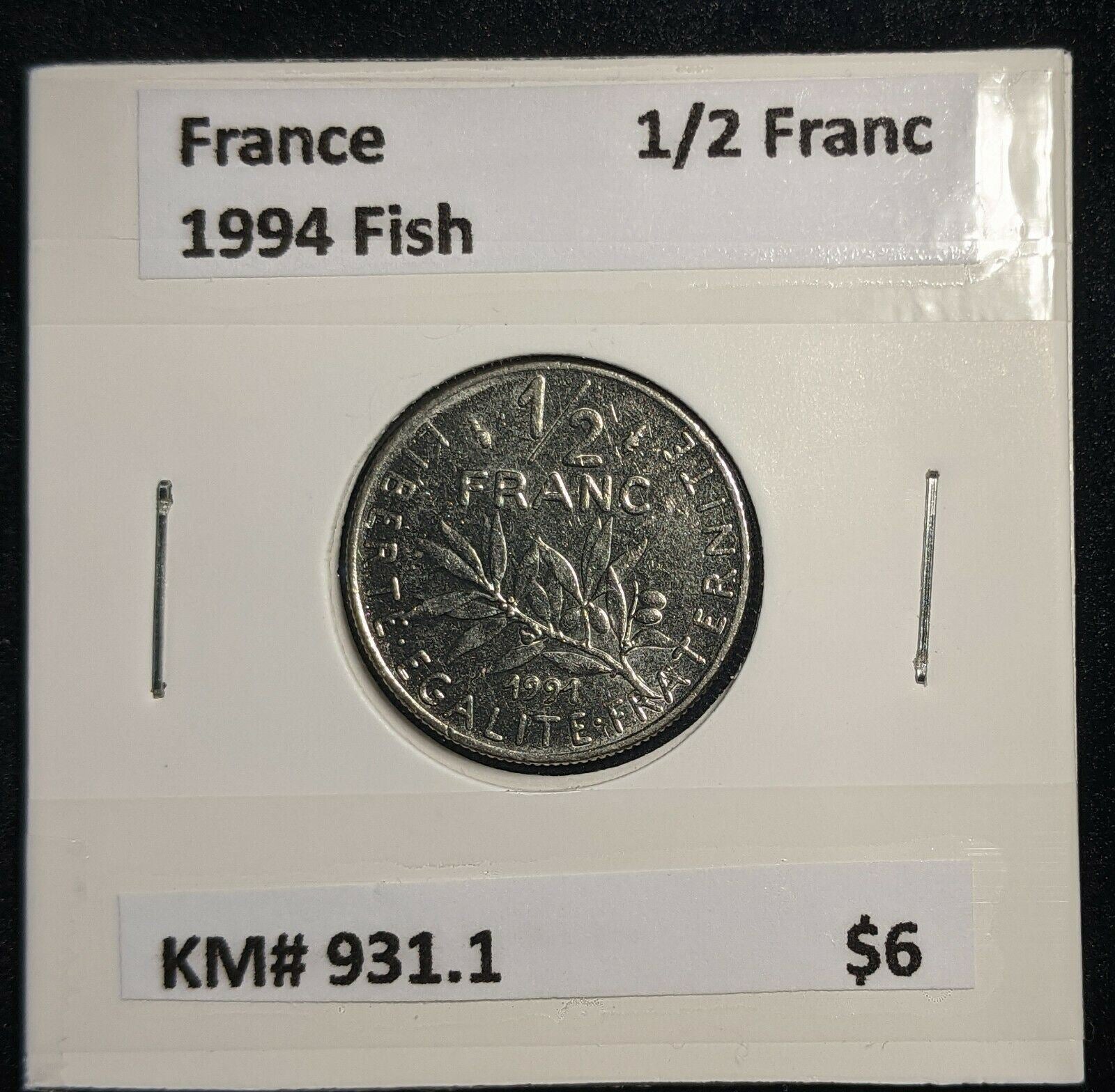 France 1994 Fish 1/2 Franc KM# 931.1 #657