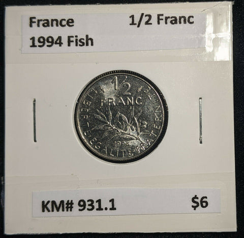 France 1994 Fish 1/2 Franc KM# 931.1 #711