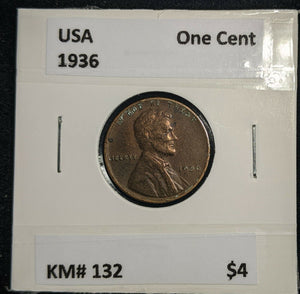 USA 1936 One Cent KM# 132 #393