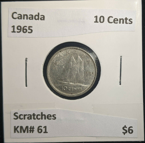 Canada 1965 10 Cents KM# 51 Scratches #021