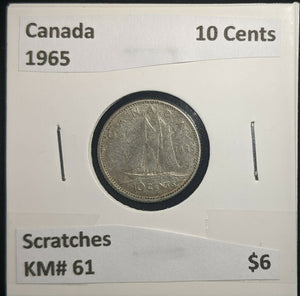 Canada 1965 10 Cents KM# 51 Scratches #053