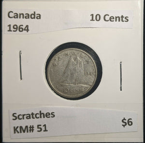 Canada 1964 10 Cents KM# 51 Scratches #075