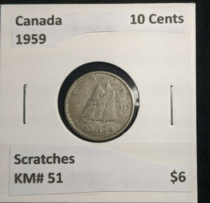 Canada 1959 10 Cents KM# 51 Scratches #017