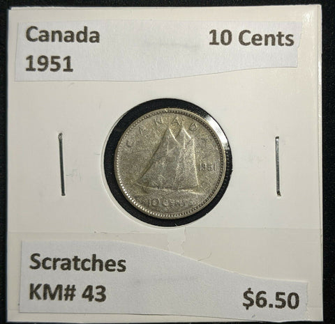 Canada 1951 10 Cents KM# 43 Scratches #067     #9B