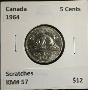 Canada 1964 5 Cents KM# 57 Scratches #1115   9A