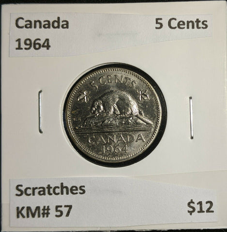 Canada 1964 5 Cents KM# 57 Scratches #1115   9A