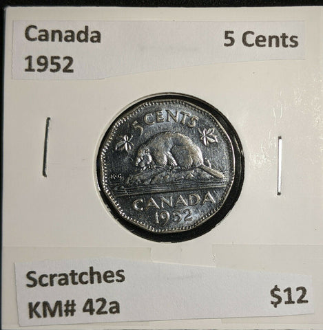 Canada 1952 5 Cents KM# 42a Scratches #1559    9A