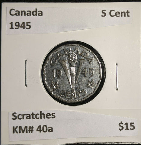 Canada 1945 5 Cent KM# 40a Scratches #124      9A