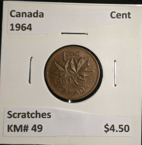 Canada 1964 Cent KM# 49 Scratches Damaged #139