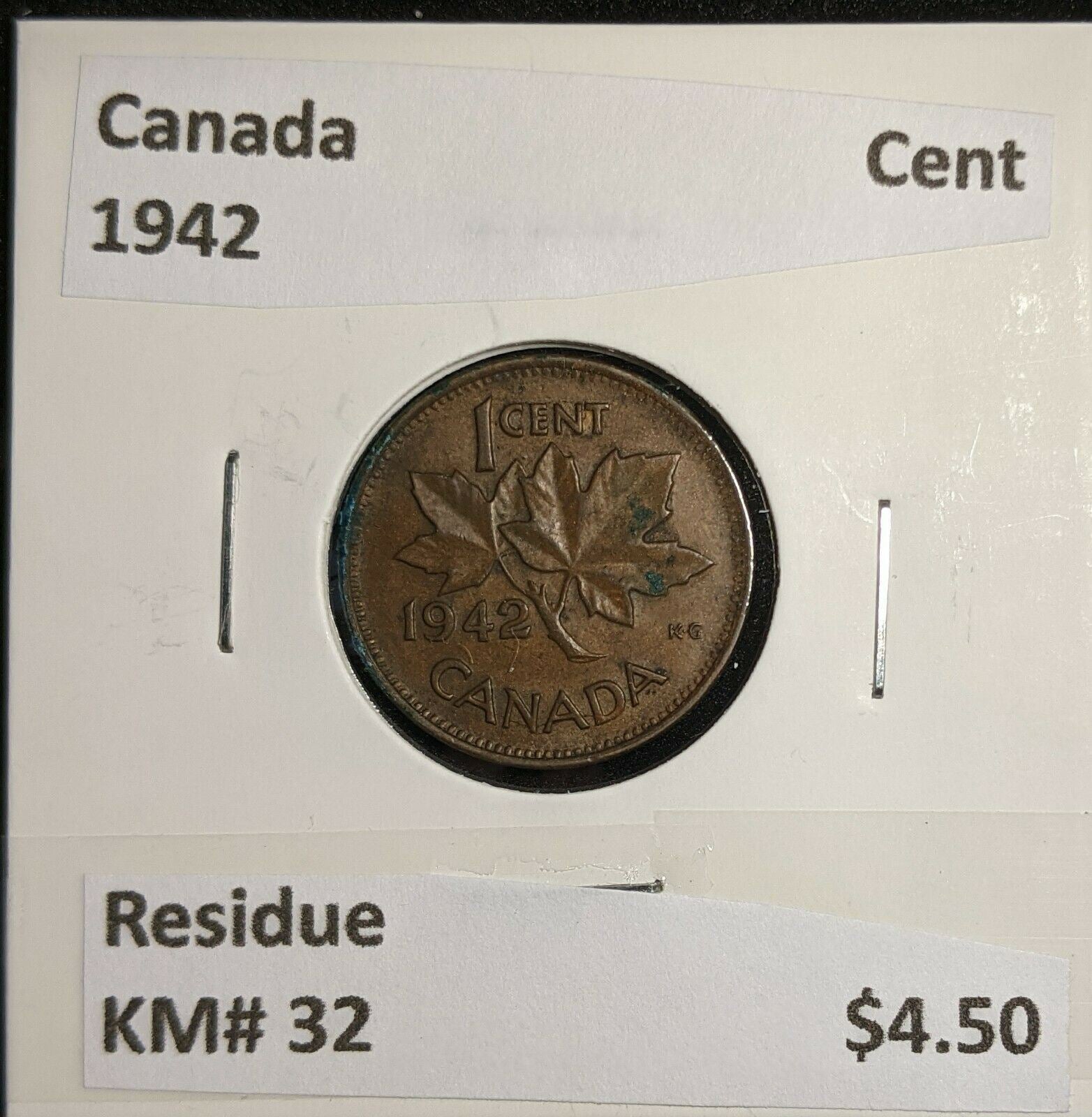 Canada 1942 Cent KM# 32 Residue  #1459