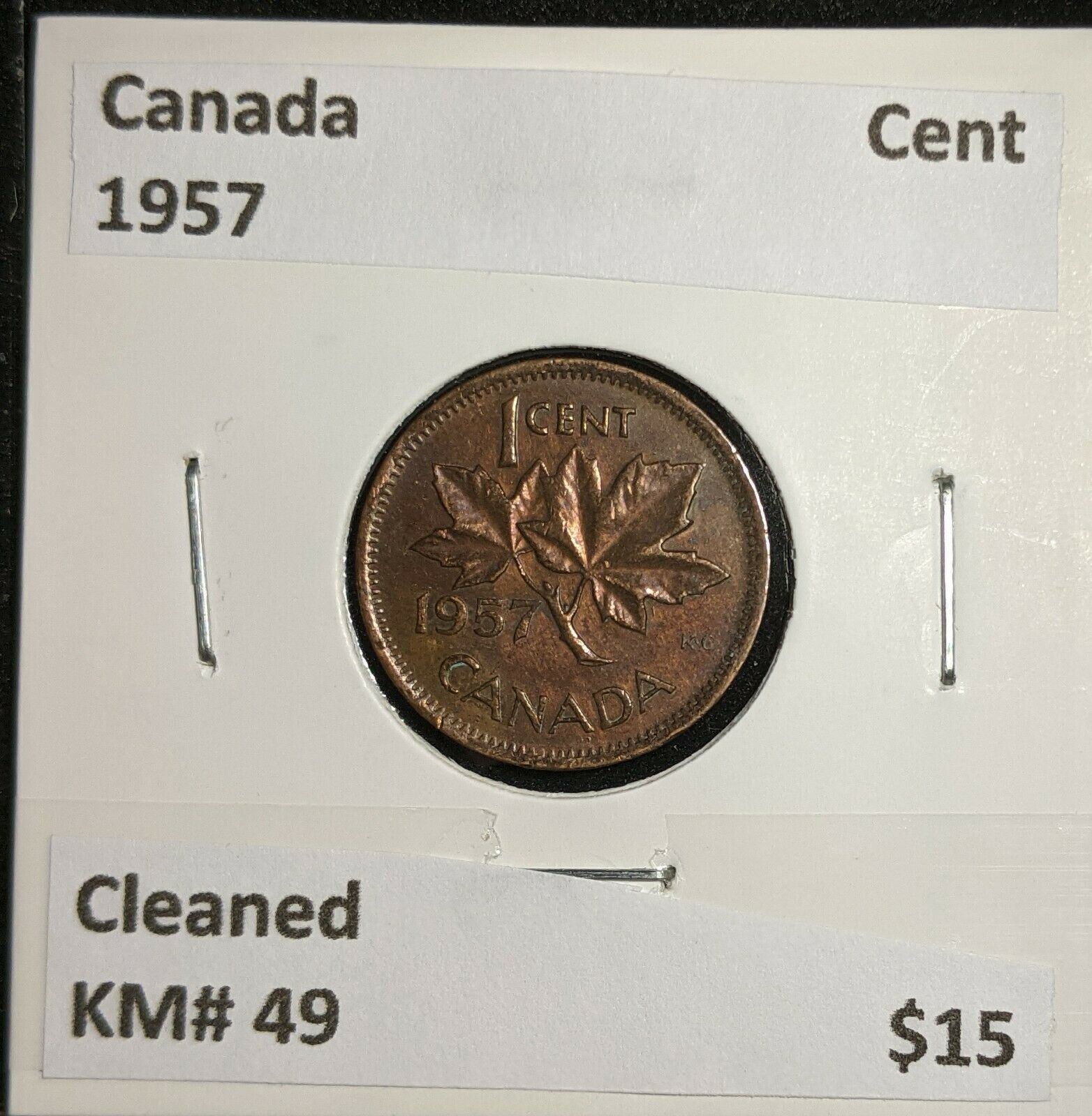 Canada 1957 Cent KM# 49 Cleaned #744