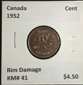 Canada 1952 Cent KM# 41 Rim Damage #758