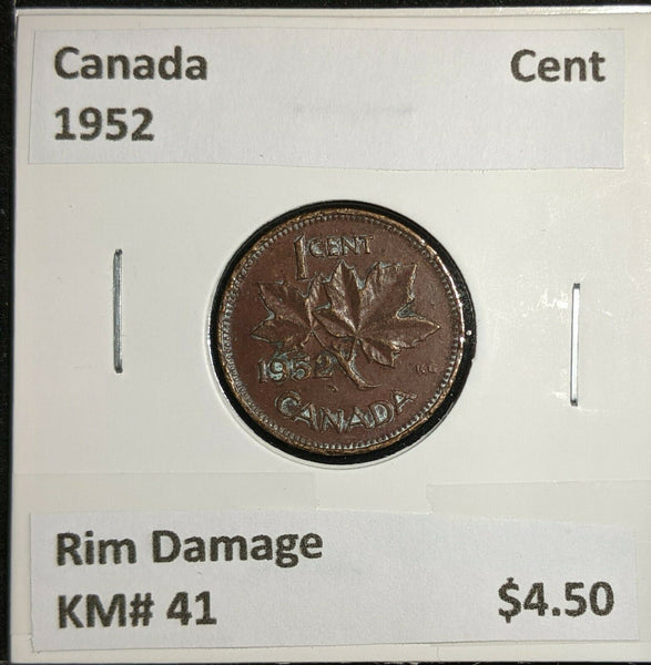 Canada 1952 Cent KM# 41 Rim Damage #758