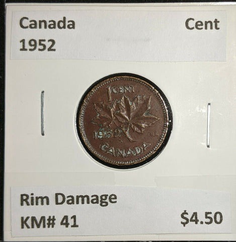 Canada 1952 Cent KM# 41 Rim Damage #758
