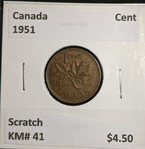 Canada 1951 Cent KM# 41 Scratch #596