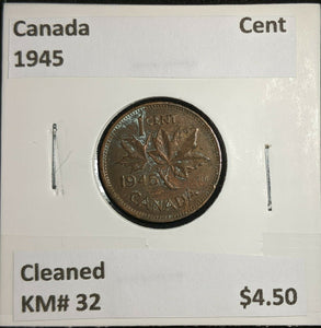 Canada 1945 Cent KM# 32 Cleaned #606