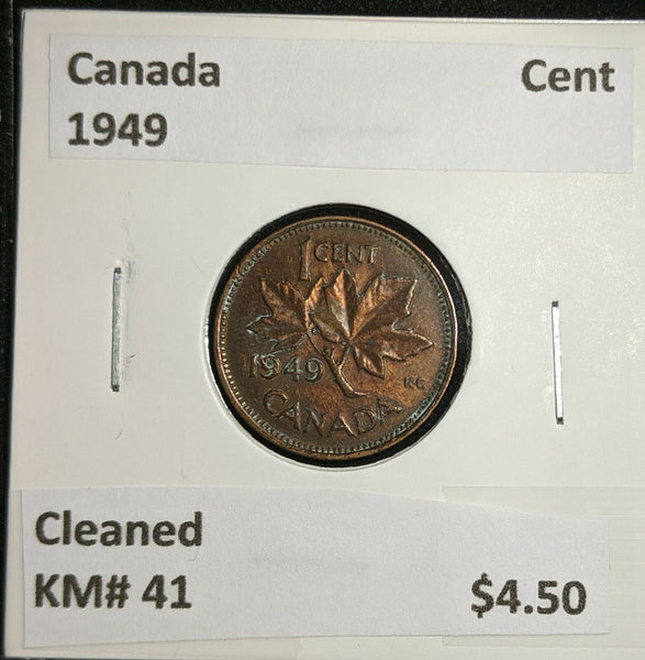 Canada 1949 Cent KM# 41 Cleaned #656