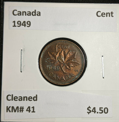 Canada 1949 Cent KM# 41 Cleaned #656