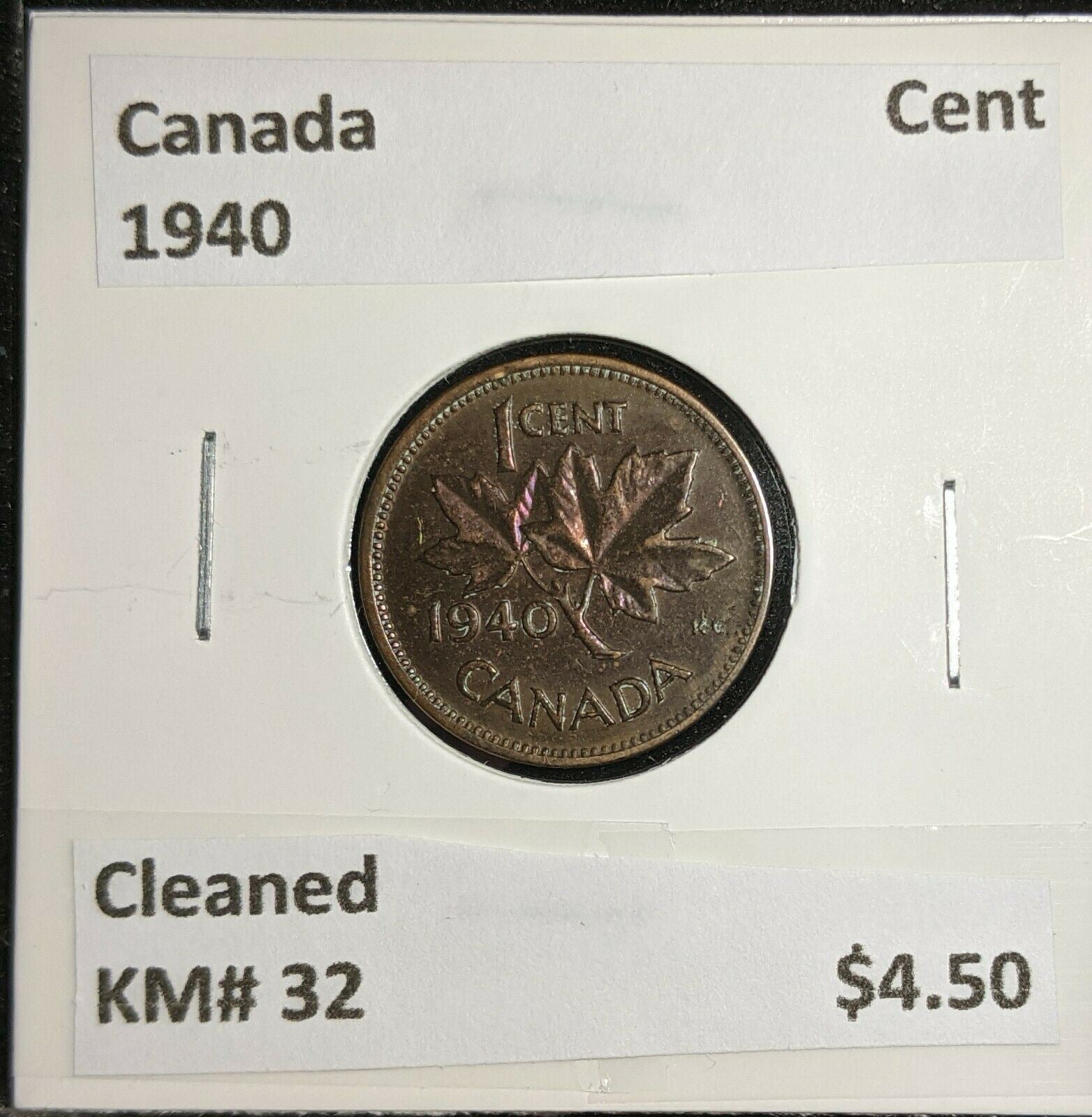 Canada 1940 Cent KM# 32 Cleaned #617