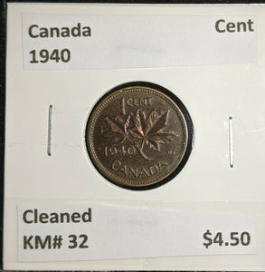 Canada 1940 Cent KM# 32 Cleaned #617