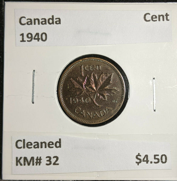 Canada 1940 Cent KM# 32 Cleaned #617
