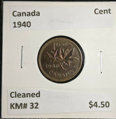 Canada 1940 Cent KM# 32 Cleaned #617